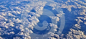 Aerial Cloudscape view over midwest states on flight over Colorado, Kansas, Missouri, Illinois, Indiana, Ohio and West Virginia du