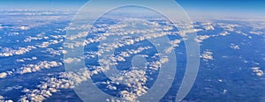 Aerial Cloudscape view over midwest states on flight over Colorado, Kansas, Missouri, Illinois, Indiana, Ohio and West Virginia du