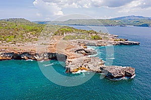 Aerial from the coast at Nusa Ceningan Bali Indonesia