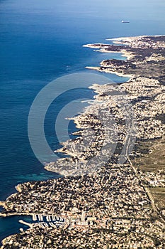 Aerial of the coastline at Garry-le-rouet