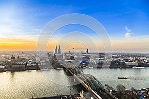 Aerial of cologne in sunset