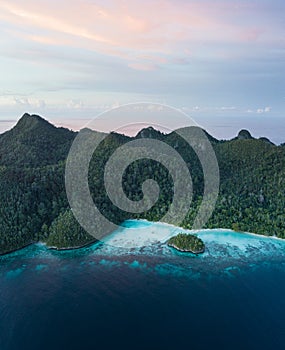 Aerial of Colorful Sky and Islands in Wayag, Raja Ampat