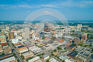 Aerial commercial photo Downtown Birmingham alabama all logos re