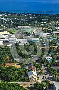 Aerial of community in Grand Cayman Islands with lush greenery