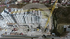 Aerial of construction site of multistory building