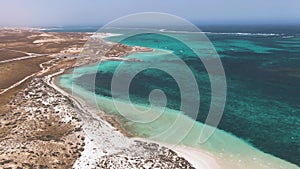 Aerial of Coral Bay boat Ramp where whale shark and manta ray tours depart from. Tourism Exmouth and Ningaloo Western