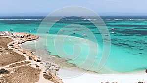 Aerial of Coral Bay boat Ramp where whale shark and manta ray tours depart from. Tourism Exmouth and Ningaloo Western