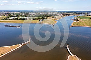 Aerial from the crossing from the rivers Neder Rine and river Lek at Wijk bij Duurstede in the Netherlands