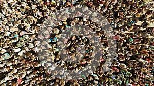 Aerial. Crowd of people. View from drone.