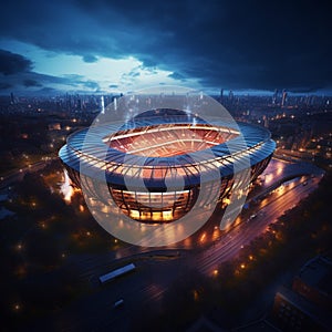 Aerial 3D view captures the splendor of a night lit soccer stadium