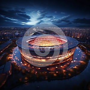 Aerial 3D view captures the splendor of a night lit soccer stadium