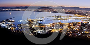 Aerial, dawn panoramic of Table Bay in Cape Town photo