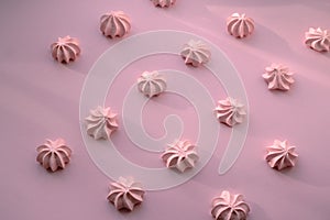 Aerial dessert on a pink background for a girl`s holiday