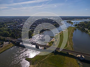 Aerial of Deventer and the IJssel river, part of the room for the river high water protection program photo