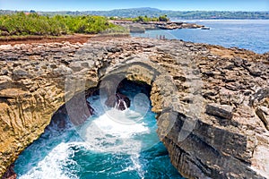 Aerial from Devil`s Tear at Nusa Lembongan Bali Indonesia