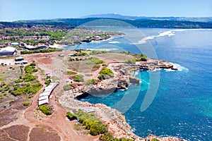 Aerial from Devil`s Tear at Nusa Lembongan Bali Indonesia