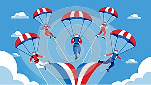 An aerial display like no other as parachutists adorned in red white and blue soar through the air forming intricate