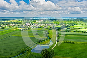 Aerial distant view of Janowiec castle