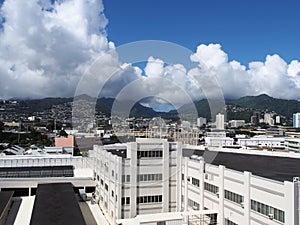 Aerial of Dole Cannery and Nuuanu leading to the Mountains photo
