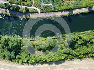 Aerial down shot of river in Roydon