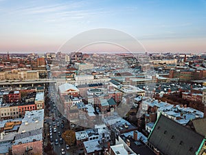 Aerial of Downtown Baltimore, Maryland from The Mount Vernon Place