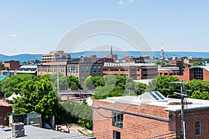 Aerial of Downtown Frederick and Carrol Creek Promenade in Frederick, Maryland