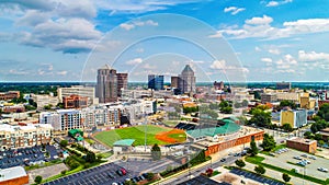 Aerial of Downtown Greensboro North Carolina NC Skyline