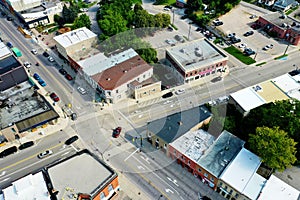 Aerial of downtown Ingersoll, Ontario, Canada