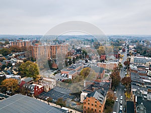 Aerial of Downtown Lancaster, Pennsylvania areound the Central M