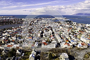 Aerial of downtown Reykjavik city