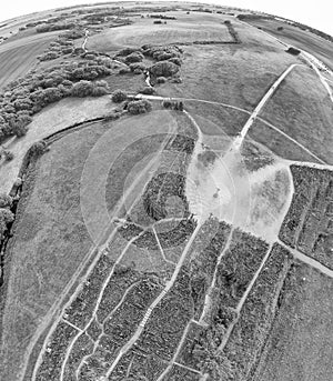 Aerial downward view of Hill of Crosses, Siauliai - Lithuania