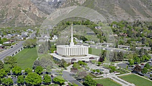 Aerial Drone Around Provo Utah Temple at Day in the Spring