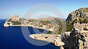 Aerial drone breathtaking landscape. Mirador Es Colomer viewpoint, cliffs