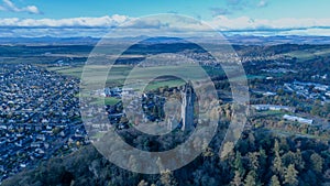 Aerial drone flight above Wallace Monument