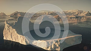 Aerial drone flight over the iceberg. Antarctica.