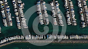 Aerial drone flight over yacht club, Geneva, Switzerland, 4k