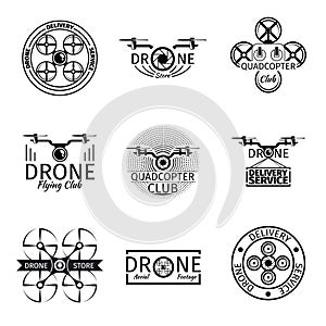 Aerial drone flying club labels, badges and logos