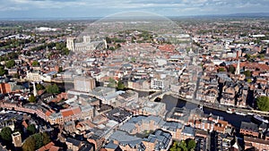 Aerial drone footage of the city of York located in North East England and founded by the ancient Romans the footage shows the