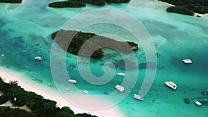 Aerial drone footage of Kabira Bay in Ishigaki island, Okinawa Prefecture, Japan.