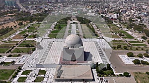 Aerial drone footage of Mazar-e-Quaid also known as tomb of Quaid-e-Azam, landmarks of Karachi Pakistan, sightseeing