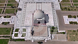 Aerial drone footage of Mazar-e-Quaid also known as tomb of Quaid-e-Azam, landmarks of Karachi Pakistan, sightseeing