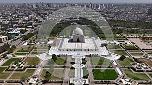 Aerial drone footage of Mazar-e-Quaid also known as tomb of Quaid-e-Azam, landmarks of Karachi Pakistan, sightseeing
