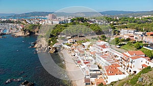 Aerial drone footage picture from small town Palamos from Spain, in Costa Brava