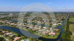 Aerial drone footage of Riverstone gated residential community in Davie Florida