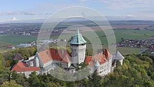 Aerial drone footage of Smolenicky Castle, Slovakia