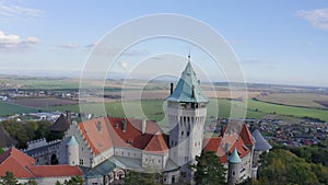 Aerial drone footage of Smolenicky Castle, Slovakia