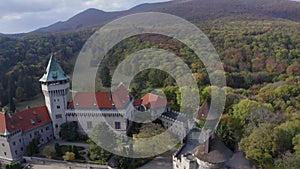 Aerial drone footage of Smolenicky Castle, Slovakia