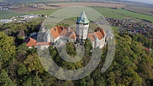 Aerial drone footage of Smolenicky Castle, Slovakia