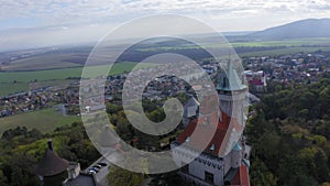 Aerial drone footage of Smolenicky Castle, Slovakia