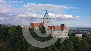 Aerial drone footage of Smolenicky Castle, Slovakia